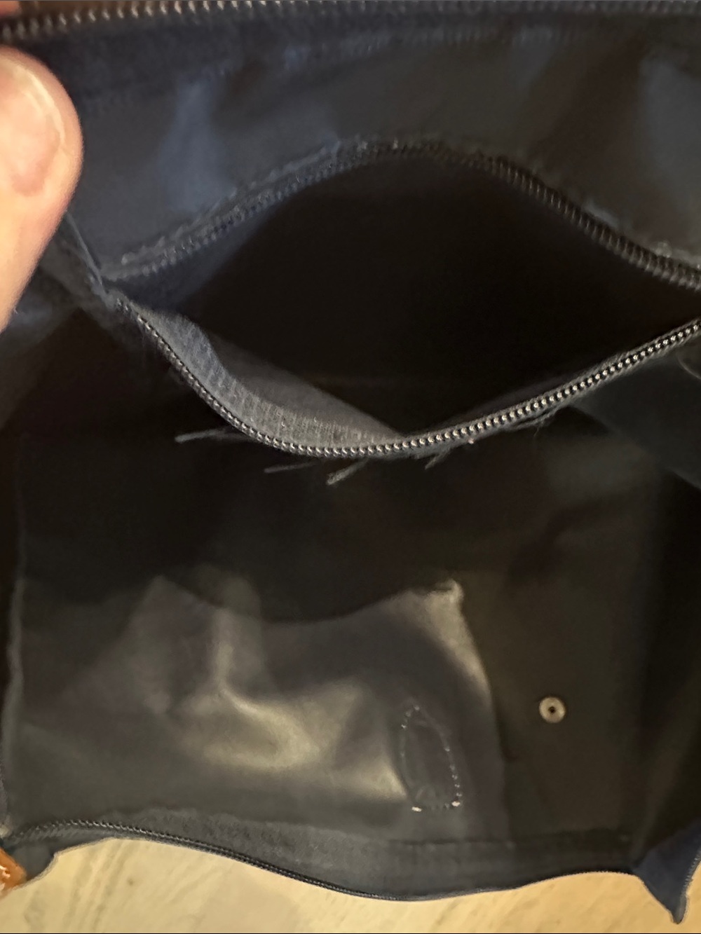 Longchamp Navy Nylon Tote with Brown Leather Trim - Picture 6 of 6